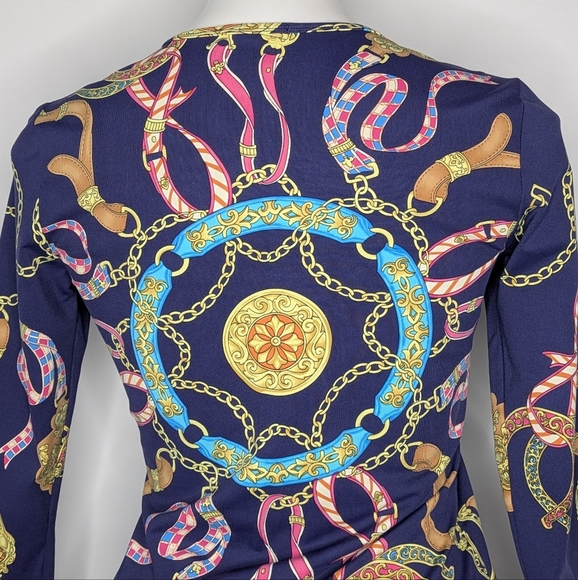 J McLaughlin Blue Yellow 3/4 Sleeve Top XS - Picture 5 of 9